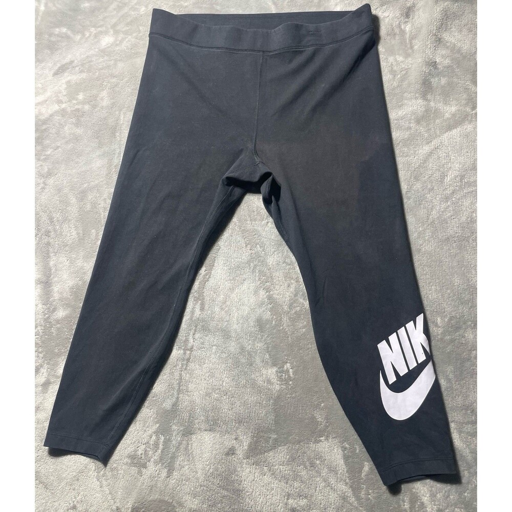 Nike Women's Black Plus Size 1X Ankle Leggings Cotton Blend Logo